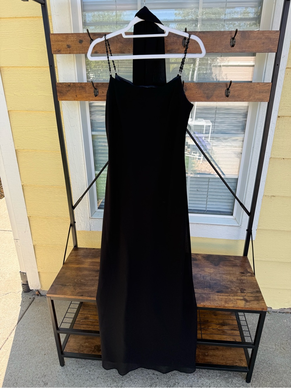 Y2K Jessica McClintock Black Beaded-Strap Maxi Slip Dress